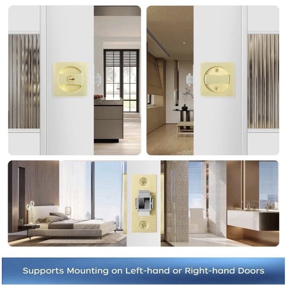 Leydebong Pack of 2 Gold Pocket Door Lock with Keys Square Pocket Door Hardware - Picture 8 of 15